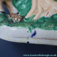 Load image into Gallery viewer, RARE 19th Century Staffordshire Figurine  of a Scottish Gamekeeper with his Horse &amp; Deer

