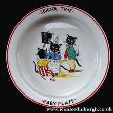 Load image into Gallery viewer, Rare Vintage 1950s BABY BOWL School Tim. Lucky Black Cats at School. Burleigh Ware

