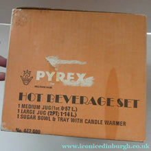 Load image into Gallery viewer,  Vintage 1960s Pyrex Hot Water Set with Heating Tray &amp; Original Box. UNUSE
