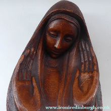 Load image into Gallery viewer, Vintage AMERICAN The Grail Studio Pottery Model of the Virgin Mark. With Grailville Paper Label and Signature
