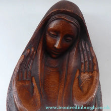 Load image into Gallery viewer, Vintage AMERICAN The Grail Studio Pottery Model of the Virgin Mark. With Grailville Paper Label and Signature
