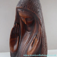 Load image into Gallery viewer, Vintage AMERICAN The Grail Studio Pottery Model of the Virgin Mark. With Grailville Paper Label and Signature
