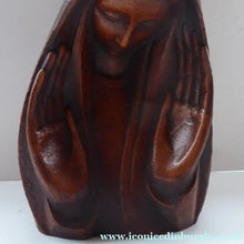 Load image into Gallery viewer, Vintage AMERICAN The Grail Studio Pottery Model of the Virgin Mark. With Grailville Paper Label and Signature
