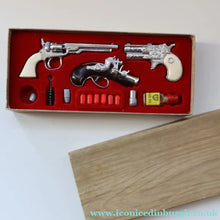 Load image into Gallery viewer, COLLECTOR'S ITEM. Rare Vintage BCM Outlaw Presentation BOX of TOY Miniature Antique Firearms
