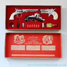 Load image into Gallery viewer, COLLECTOR'S ITEM. Rare Vintage BCM Outlaw Presentation BOX of TOY Miniature Antique Firearms
