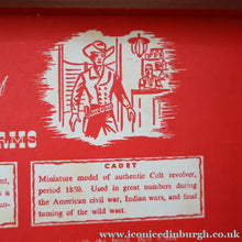 Load image into Gallery viewer, COLLECTOR'S ITEM. Rare Vintage BCM Outlaw Presentation BOX of TOY Miniature Antique Firearms

