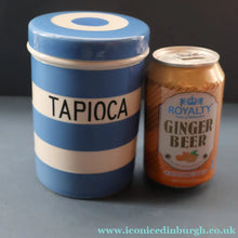 Load image into Gallery viewer, Rarer 1930s TG Green CORNISHWARE Tall Lidded Canister for TAPIOCA. 5 1/2 Inches in Height. Black Shield Mark

