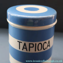 Load image into Gallery viewer, Rarer 1930s TG Green CORNISHWARE Tall Lidded Canister for TAPIOCA. 5 1/2 Inches in Height. Black Shield Mark

