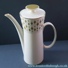 Load image into Gallery viewer, Rarer 1970s GREENWAY Pattern Bone China Coffee Set. Designed by John Russell for Hostess Tableware
