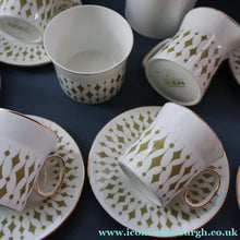 Load image into Gallery viewer, Rarer 1970s GREENWAY Pattern Bone China Coffee Set. Designed by John Russell for Hostess Tableware
