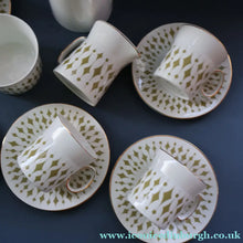 Load image into Gallery viewer, Rarer 1970s GREENWAY Pattern Bone China Coffee Set. Designed by John Russell for Hostess Tableware
