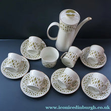 Load image into Gallery viewer, Rarer 1970s GREENWAY Pattern Bone China Coffee Set. Designed by John Russell for Hostess Tableware
