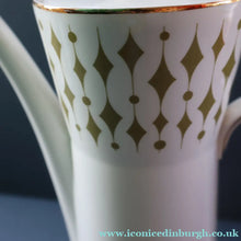 Load image into Gallery viewer, Rarer 1970s GREENWAY Pattern Bone China Coffee Set. Designed by John Russell for Hostess Tableware
