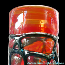 Load image into Gallery viewer, Unusual Vintage Red Glass MDINA Vase Decorated Externally with Applied Blue Trails
