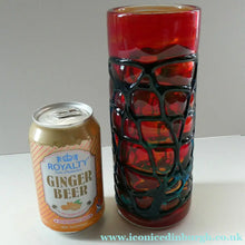 Load image into Gallery viewer, Unusual Vintage Red Glass MDINA Vase Decorated Externally with Applied Blue Trails
