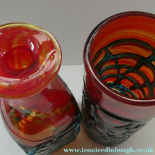 Load image into Gallery viewer, Unusual Vintage Red Glass MDINA Vase Decorated Externally with Applied Blue Trails
