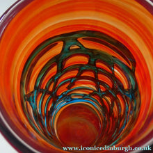 Load image into Gallery viewer, Unusual Vintage Red Glass MDINA Vase Decorated Externally with Applied Blue Trails
