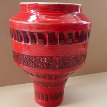 Load image into Gallery viewer, 1960s Red Abstract Italian Vase. Fabulous Shape and Colour, with Incised Decoration
