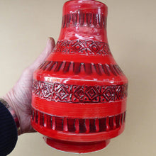 Load image into Gallery viewer, 1960s Red Abstract Italian Vase. Fabulous Shape and Colour, with Incised Decoration
