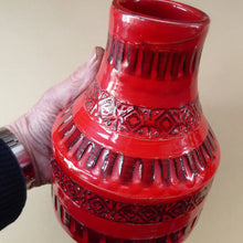 Load image into Gallery viewer, 1960s Red Abstract Italian Vase. Fabulous Shape and Colour, with Incised Decoration
