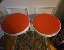 Load image into Gallery viewer, Genuine Vintage 1972 Chair Centre barstools. White Plastic, Tangerine Vinyl and Chrome Legs. THREE AVAILABLE
