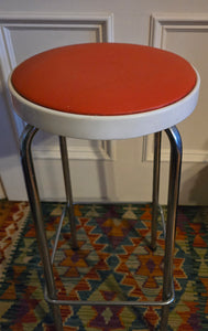 Genuine Vintage 1972 Chair Centre barstools. White Plastic, Tangerine Vinyl and Chrome Legs. THREE AVAILABLE