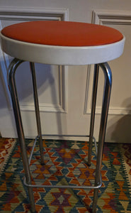 Genuine Vintage 1972 Chair Centre barstools. White Plastic, Tangerine Vinyl and Chrome Legs. THREE AVAILABLE
