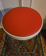 Load image into Gallery viewer, Genuine Vintage 1972 Chair Centre barstools. White Plastic, Tangerine Vinyl and Chrome Legs. THREE AVAILABLE
