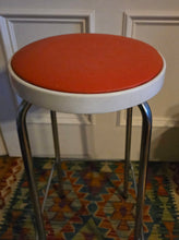 Load image into Gallery viewer, Genuine Vintage 1972 Chair Centre barstools. White Plastic, Tangerine Vinyl and Chrome Legs. THREE AVAILABLE

