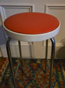 Genuine Vintage 1972 Chair Centre barstools. White Plastic, Tangerine Vinyl and Chrome Legs. THREE AVAILABLE