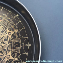 Load image into Gallery viewer, ROSENTHAL. Large 1960s Shallow Console Bowl with Matt Black Interior with Printed Gold Decoration by Hans Theo Baumann. 10 inch Diameter

