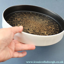 Load image into Gallery viewer, ROSENTHAL. Large 1960s Shallow Console Bowl with Matt Black Interior with Printed Gold Decoration by Hans Theo Baumann. 10 inch Diameter
