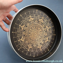 Load image into Gallery viewer, ROSENTHAL. Large 1960s Shallow Console Bowl with Matt Black Interior with Printed Gold Decoration by Hans Theo Baumann. 10 inch Diameter
