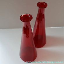 Load image into Gallery viewer, Ruby Red Glass GENIE Vase with Original Hollow Pointed Hand Blown Stopper 
