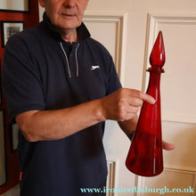 Load image into Gallery viewer, Ruby Red Glass GENIE Vase with Original Hollow Pointed Hand Blown Stopper 
