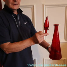 Load image into Gallery viewer, Ruby Red Glass GENIE Vase with Original Hollow Pointed Hand Blown Stopper 
