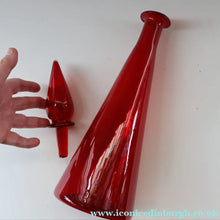 Load image into Gallery viewer, Ruby Red Glass GENIE Vase with Original Hollow Pointed Hand Blown Stopper 
