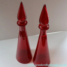 Load image into Gallery viewer, Ruby Red Glass GENIE Vase with Original Hollow Pointed Hand Blown Stopper 
