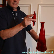 Load image into Gallery viewer, Ruby Red Glass GENIE Vase with Original Hollow Pointed Hand Blown Stopper 
