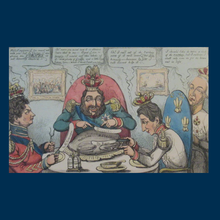 Load image into Gallery viewer, Antique GEORGIAN Satirical Print: The Allied Gourmands Taking a Luncheon; or the Turkey in Danger (1828)
