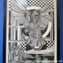 Load image into Gallery viewer, SCOTTISH ART: Vintage 1970s Drawing. SURREAL Dreamlike Image of an Owl and Field Mouse by Listed Artist Peter Dworok. Signed and dated 1975
