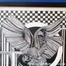 Load image into Gallery viewer, SCOTTISH ART: Vintage 1970s Drawing. SURREAL Dreamlike Image of an Owl and Field Mouse by Listed Artist Peter Dworok.

