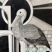 Load image into Gallery viewer, SCOTTISH ART: Vintage 1970s Drawing. SURREAL Image of a Crane in Fantastic Interior by Listed Artist Peter Dworok. Signed and dated 1976

