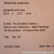 Load image into Gallery viewer, SCOTTISH ART. 2002 Gouache &amp; Wax Drawing by Sylvia von Hartmann Entitled "Botanical Assembly"
