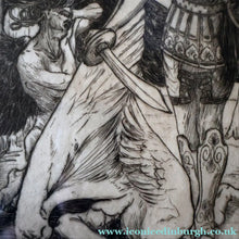 Load image into Gallery viewer, SCOTTISH ART: Antique 1920s Original Etching by Arthur Edwin Wrench. Mythological Subject: PERSEUS SLAYING THE MEDUSA
