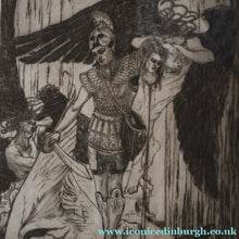 Load image into Gallery viewer, SCOTTISH ART: Antique 1920s Original Etching by Arthur Edwin Wrench. Mythological Subject: PERSEUS SLAYING THE MEDUSA
