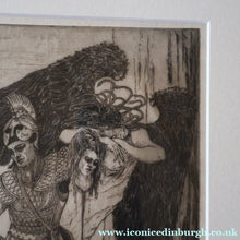 Load image into Gallery viewer, SCOTTISH ART: Antique 1920s Original Etching by Arthur Edwin Wrench. Mythological Subject: PERSEUS SLAYING THE MEDUSA
