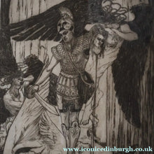 Load image into Gallery viewer, SCOTTISH ART: Antique 1920s Original Etching by Arthur Edwin Wrench. Mythological Subject: PERSEUS SLAYING THE MEDUSA

