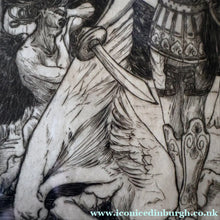 Load image into Gallery viewer, SCOTTISH ART: Antique 1920s Original Etching by Arthur Edwin Wrench. Mythological Subject: PERSEUS SLAYING THE MEDUSA
