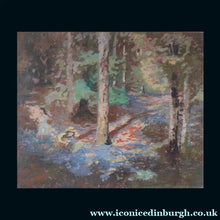Load image into Gallery viewer, SCOTTISH ART. Charles Hodge Mackie. Bluebell Wood (Wild  Hyacinthoides). Colour Woodcut. Framed
